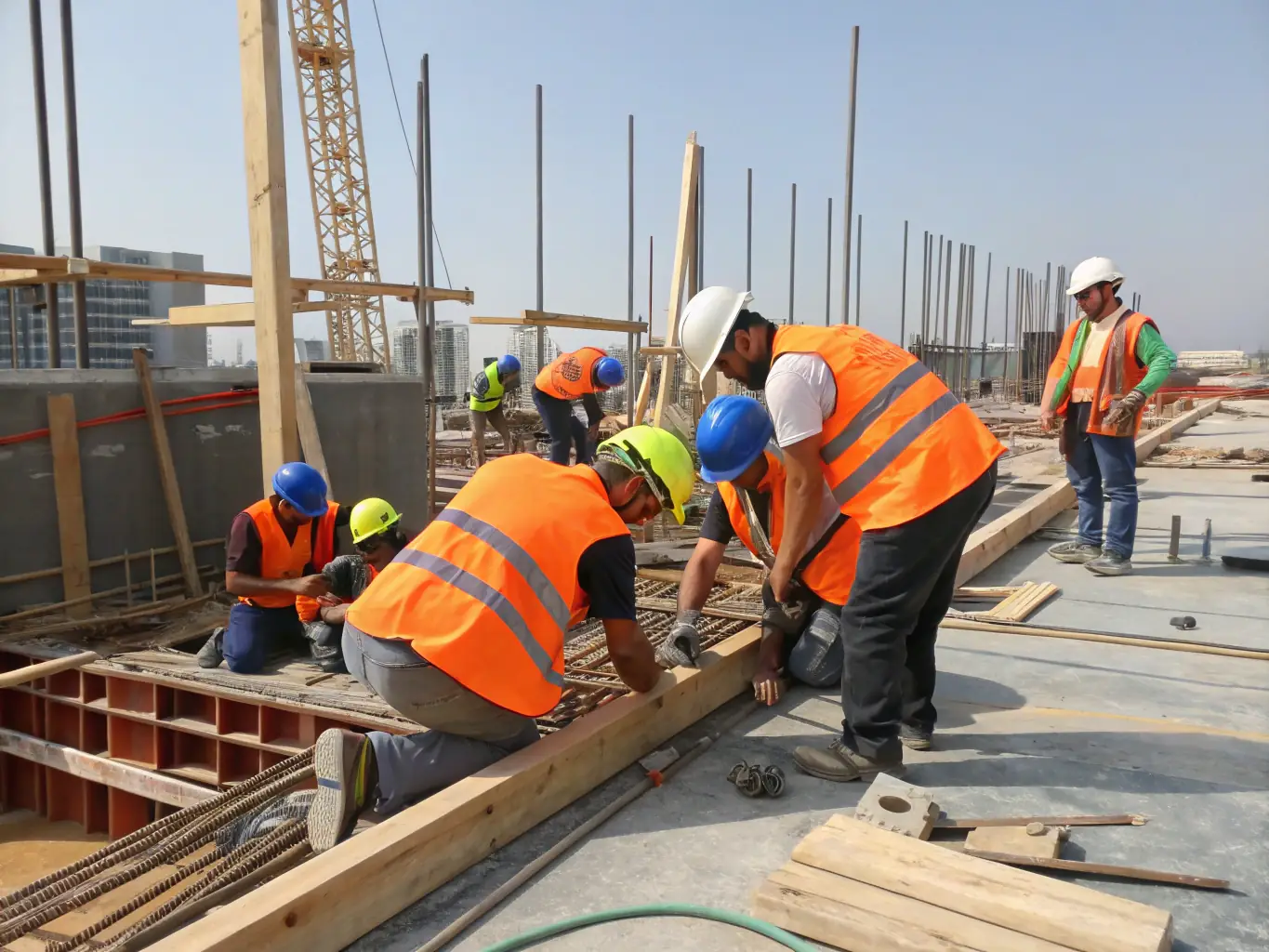 A team of Dek Art Color craftsmen working diligently on a construction site, showcasing their expertise and commitment to quality.